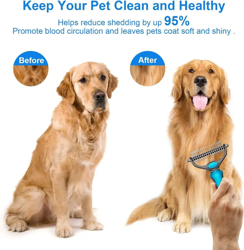 🐾SVOZK®Double-Sided Pet Grooming Brush – Hurtless Shedding & Dematting Undercoat Rake for Dogs and Cats