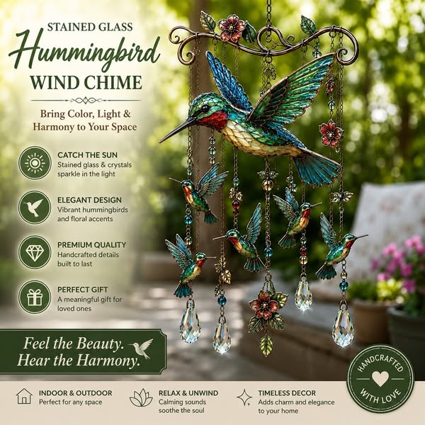 🔥Last Day 50% OFF - 🐦🎐Graceful Hummingbird Wind Chime, Bring Beauty, Peace To Your Garden🐦🎐
