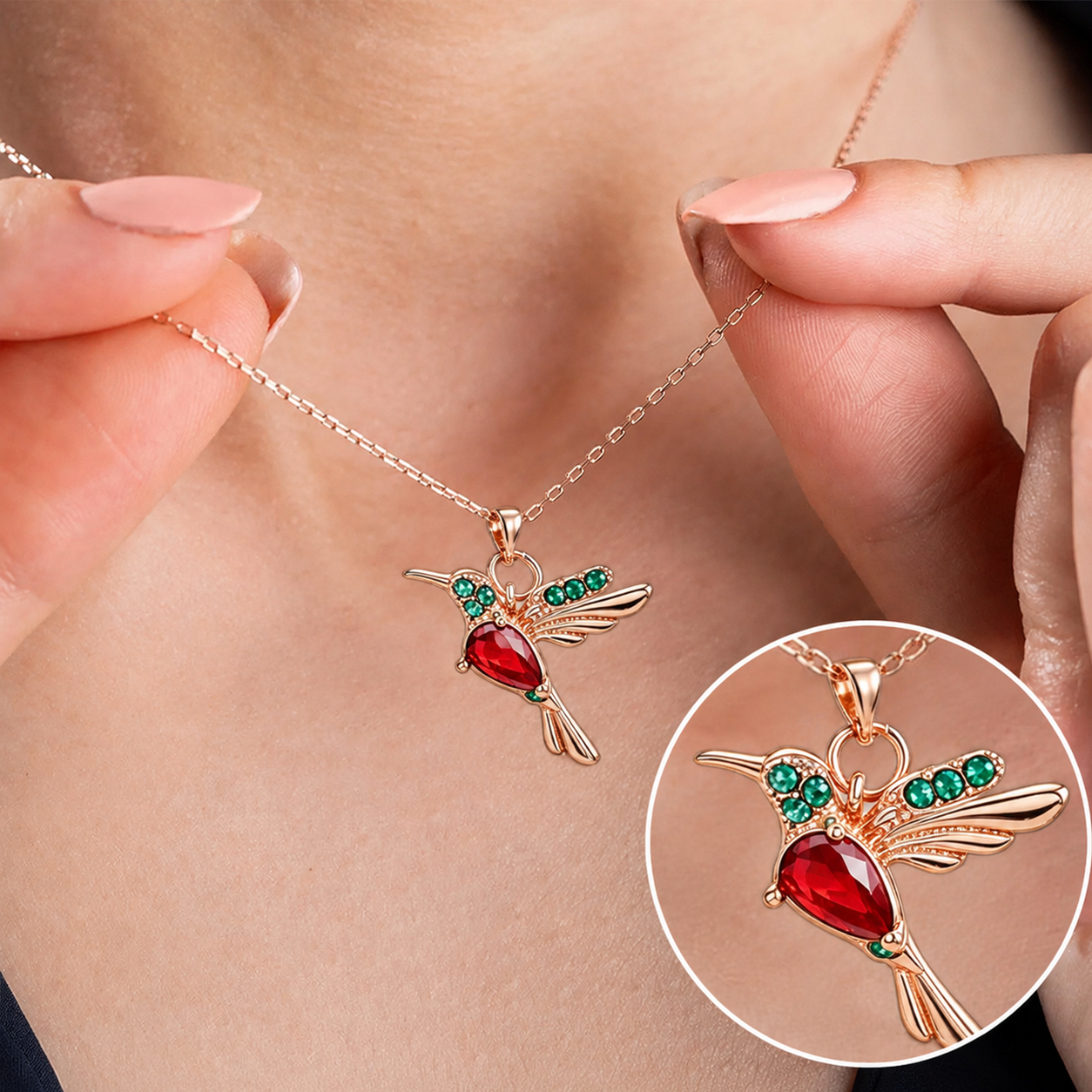 🔥 Last Day: 60% OFF!! | CZTICLE® 🦜2026 Brand-New Upgrade 💥 Exquisite Red Agate Hummingbird Necklace  with Bonus Earrings