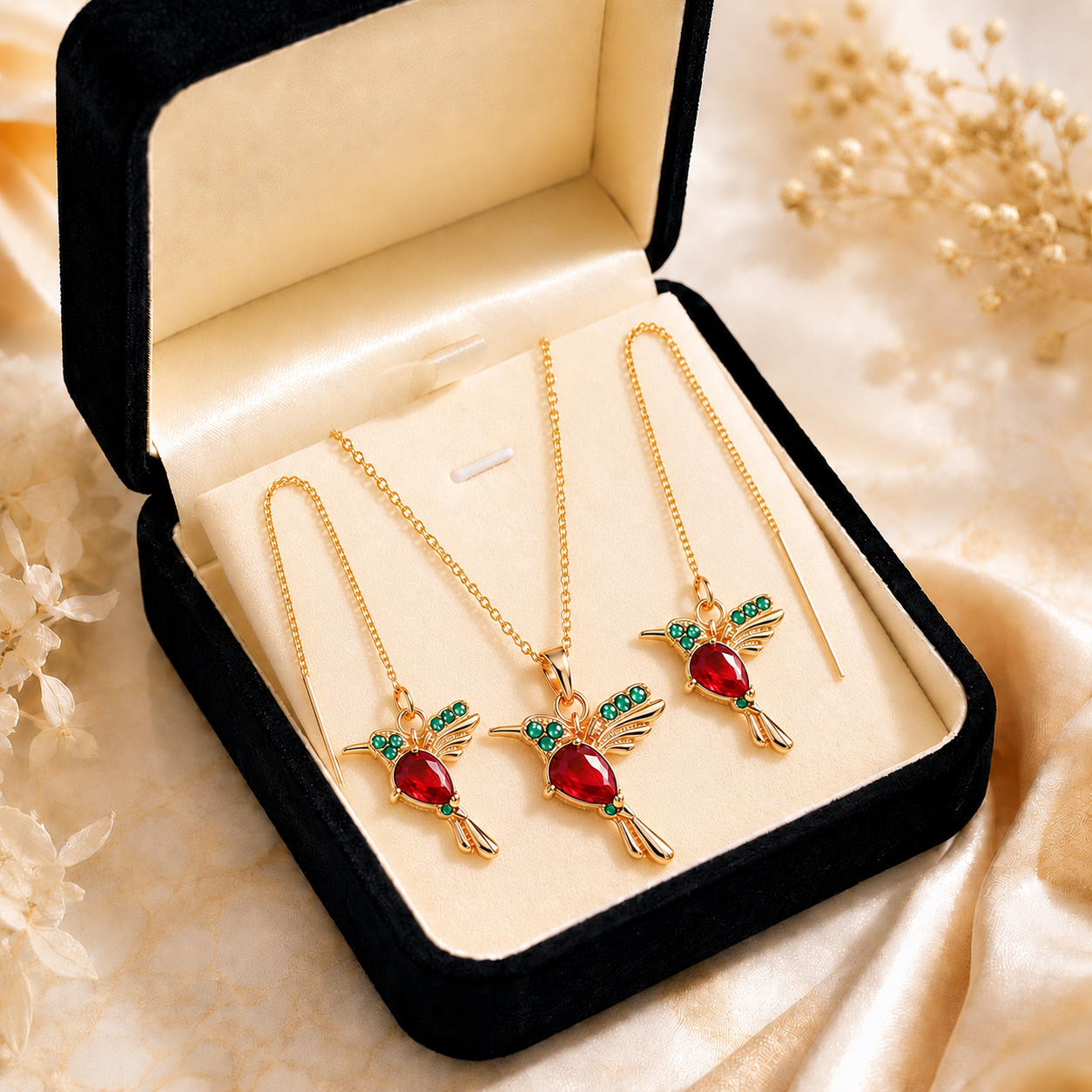 🔥 Last Day: 60% OFF!! | CZTICLE® 🦜2026 Brand-New Upgrade 💥 Exquisite Red Agate Hummingbird Necklace  with Bonus Earrings