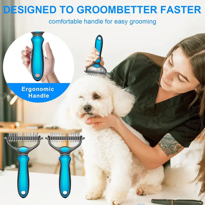🐾SVOZK®Double-Sided Pet Grooming Brush – Hurtless Shedding & Dematting Undercoat Rake for Dogs and Cats