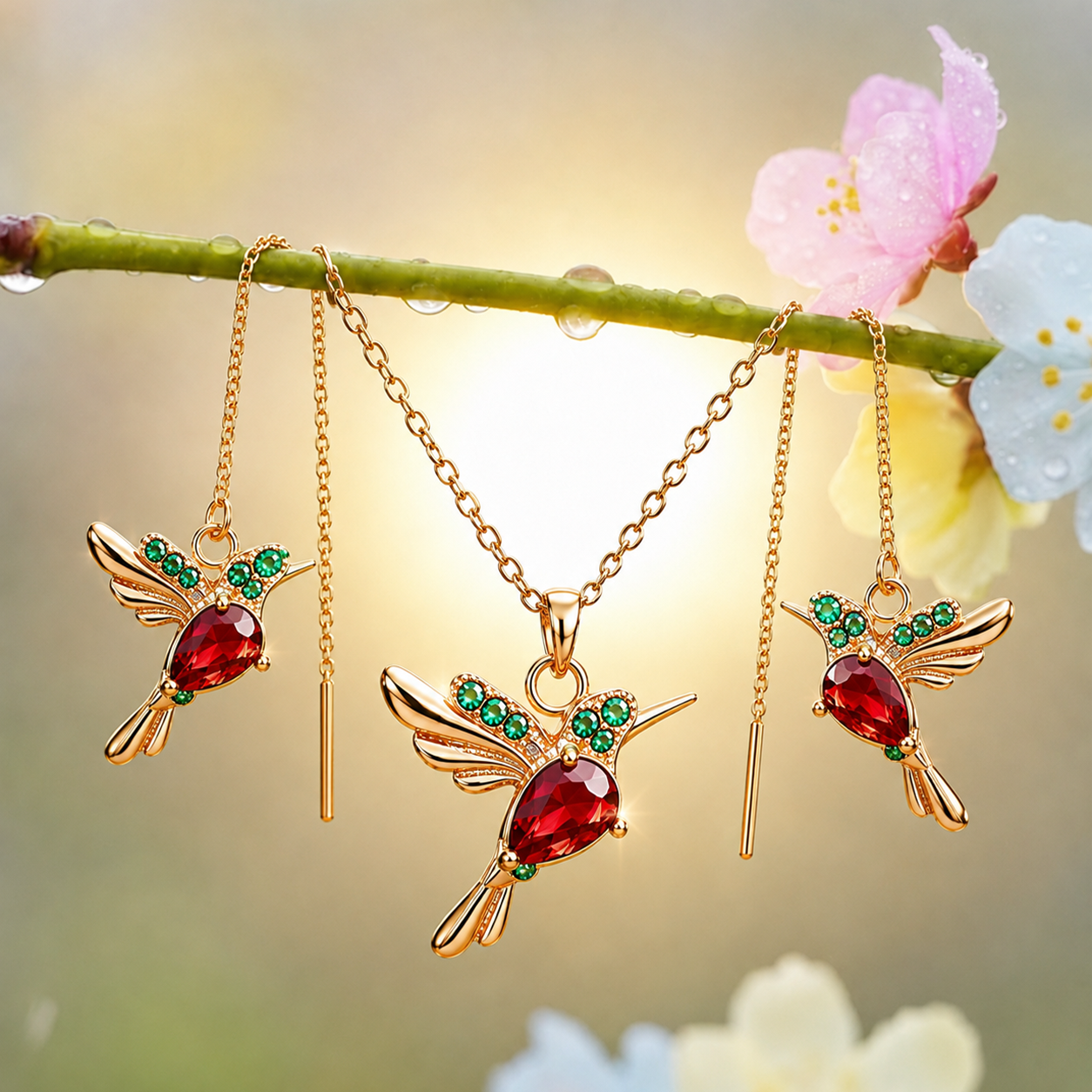 🔥 Last Day: 60% OFF!! | CZTICLE® 🦜2026 Brand-New Upgrade 💥 Exquisite Red Agate Hummingbird Necklace  with Bonus Earrings