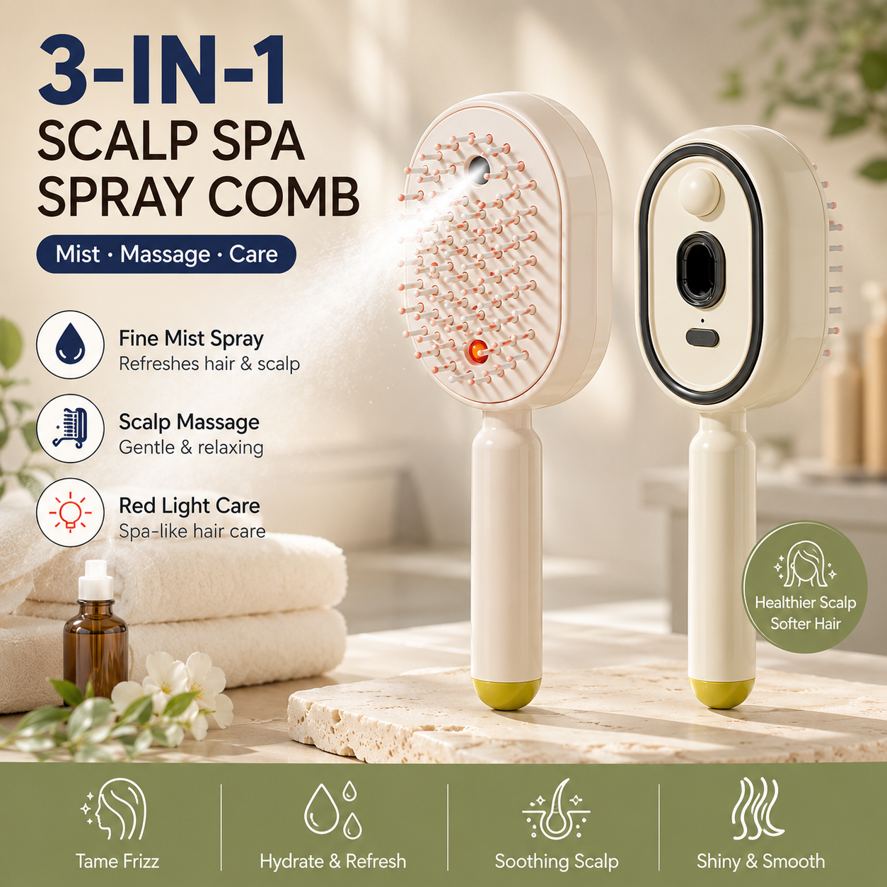 SVOZK®3-in-1 Electric Mist Detangling Brush for Frizz & Scalp Massage