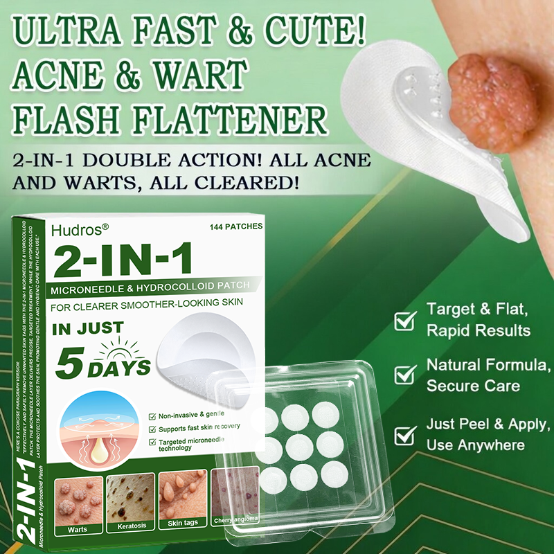 🚚70%off Hudros® 2-in-1 Microneedle & Hydrocolloid Patch | Raised Moles,Acne,  Flat Warts & Skin Tags Remover | Improves Wrinkles, Scars & Blemishes | Invisible Star Pimple Patches for Face & Body | 144 Count