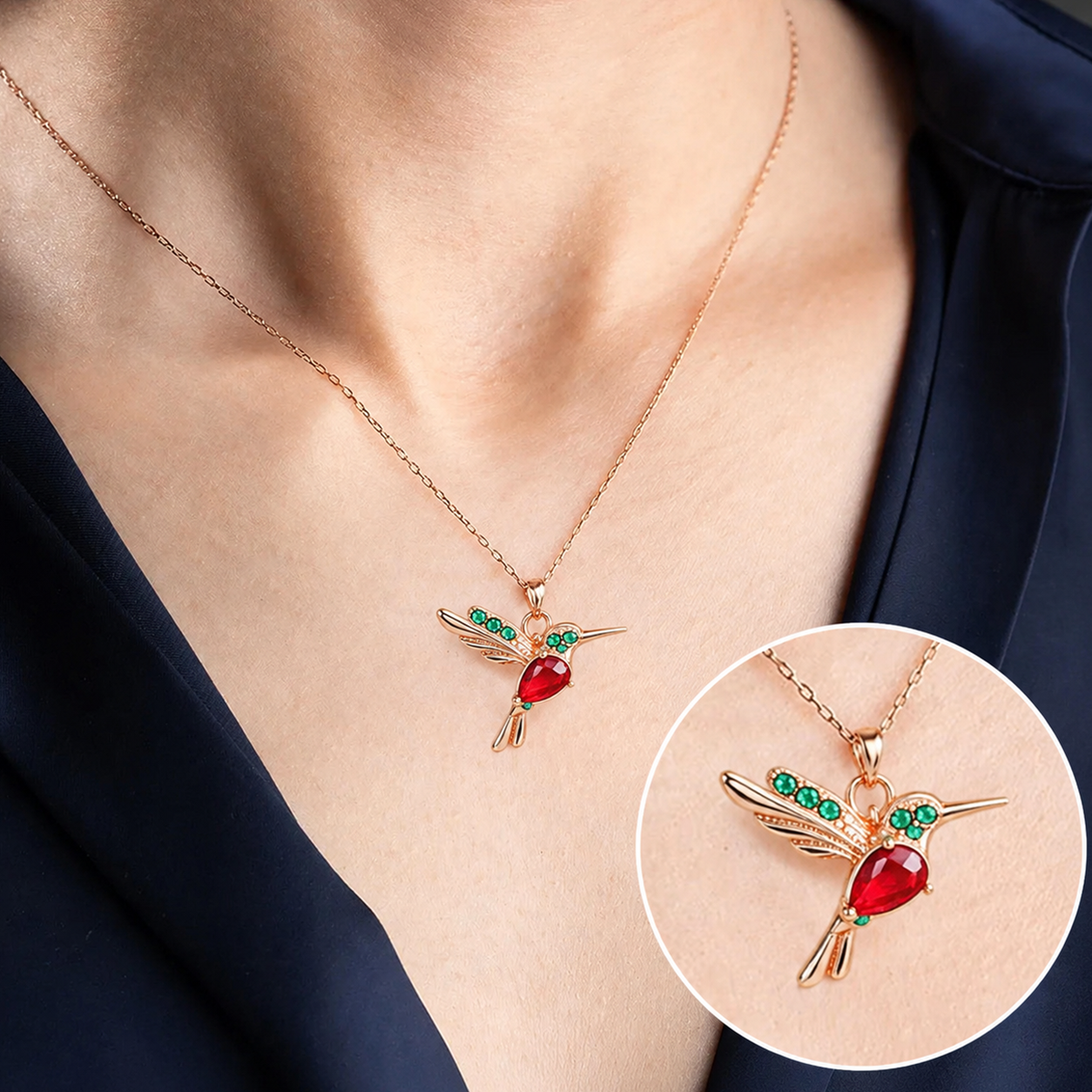 🔥 Last Day: 60% OFF!! | CZTICLE® 🦜2026 Brand-New Upgrade 💥 Exquisite Red Agate Hummingbird Necklace  with Bonus Earrings