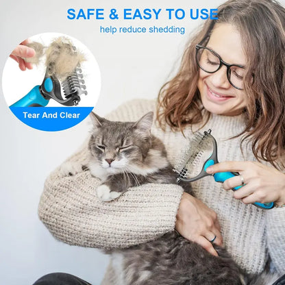 🐾SVOZK®Double-Sided Pet Grooming Brush – Hurtless Shedding & Dematting Undercoat Rake for Dogs and Cats