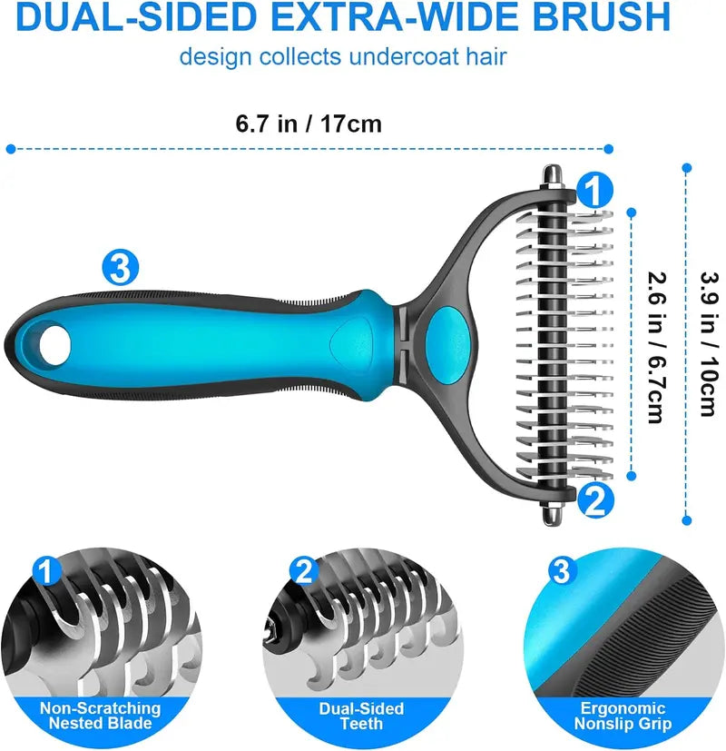 🐾SVOZK®Double-Sided Pet Grooming Brush – Hurtless Shedding & Dematting Undercoat Rake for Dogs and Cats