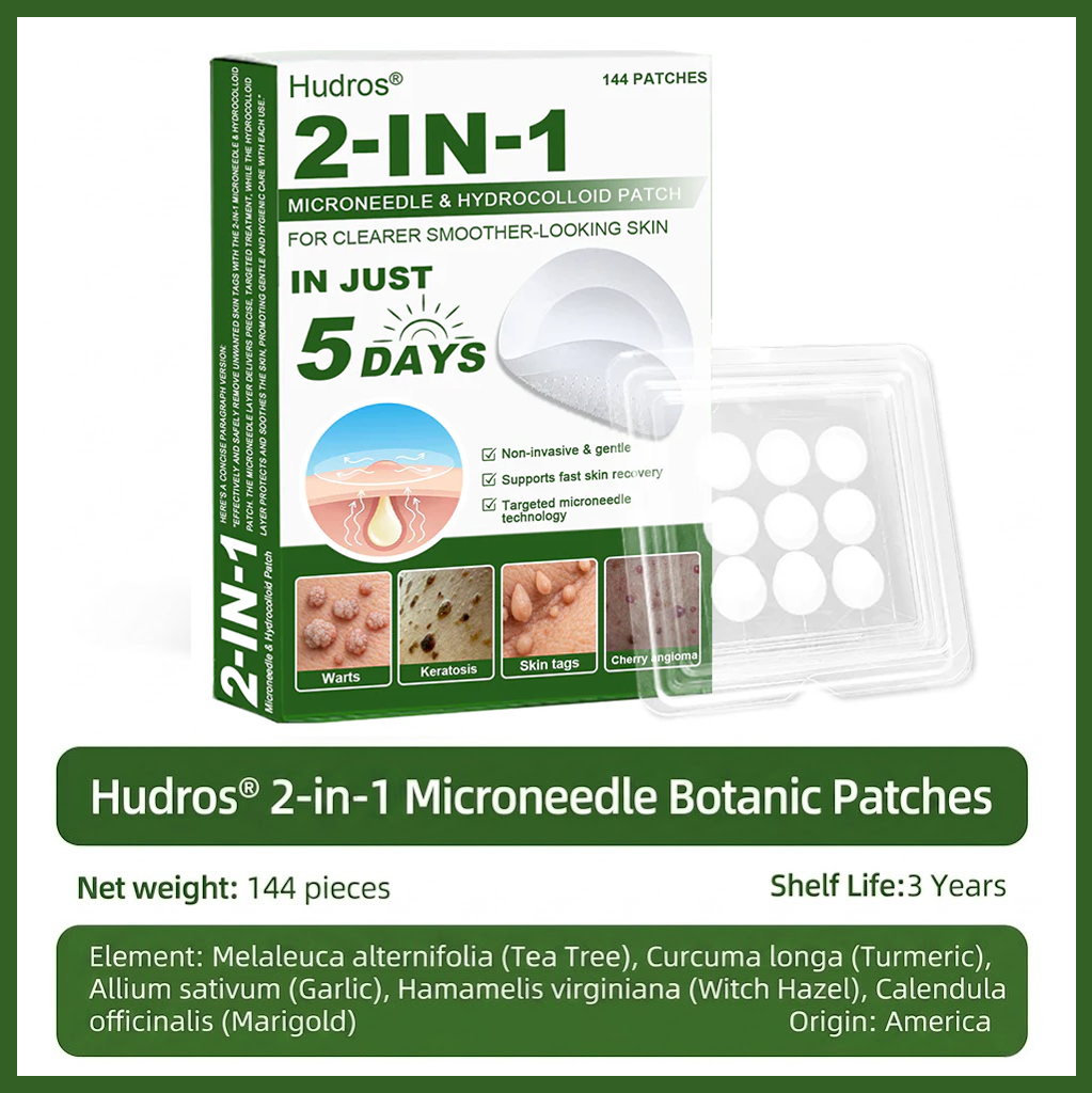 🚚70%off Hudros® 2-in-1 Microneedle & Hydrocolloid Patch | Raised Moles,Acne,  Flat Warts & Skin Tags Remover | Improves Wrinkles, Scars & Blemishes | Invisible Star Pimple Patches for Face & Body | 144 Count