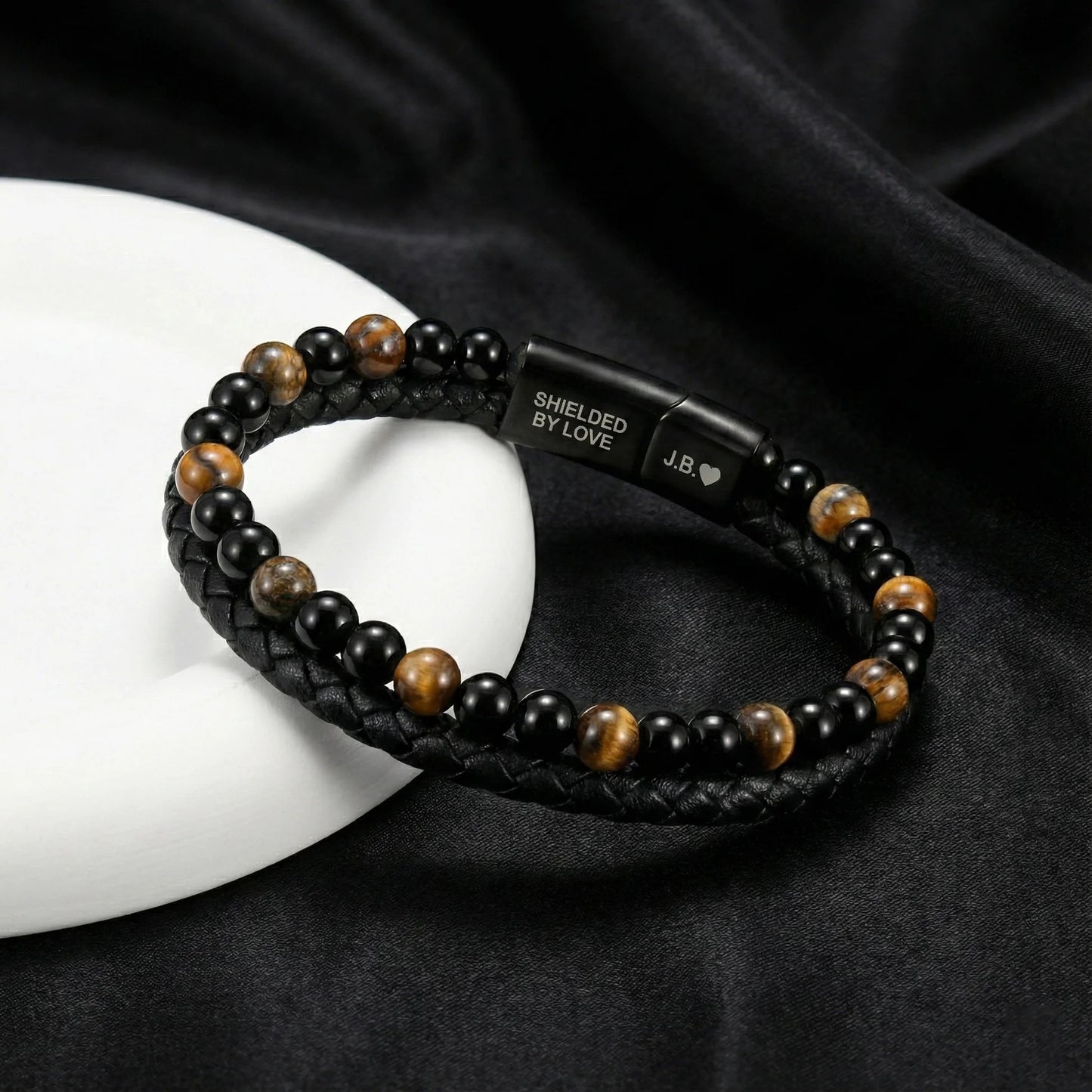 🍀45% OFF | To My Son - Never Alone - Braided Bracelet Set & Engraved Tiger Eye Son Bracelet