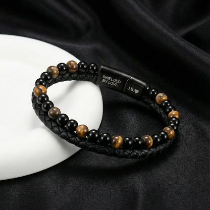 🍀45% OFF | To My Son - Never Alone - Braided Bracelet Set & Engraved Tiger Eye Son Bracelet